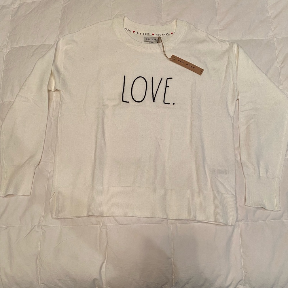 Rae Dunn White Sweater with Black 'LOVE' Design